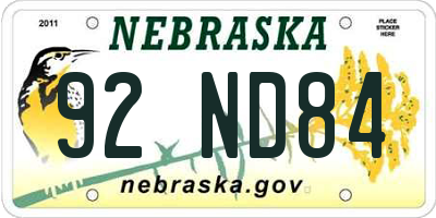 NE license plate 92ND84