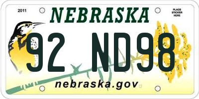 NE license plate 92ND98