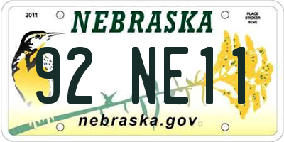NE license plate 92NE11