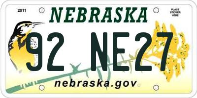 NE license plate 92NE27