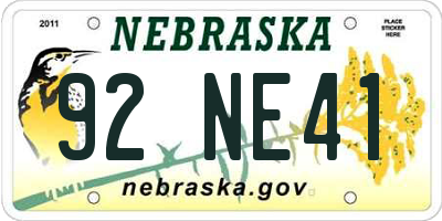 NE license plate 92NE41