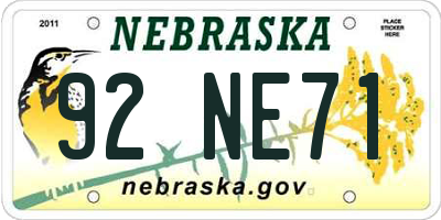 NE license plate 92NE71