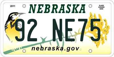 NE license plate 92NE75