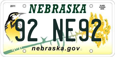 NE license plate 92NE92