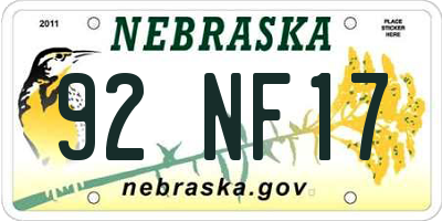 NE license plate 92NF17