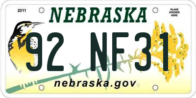 NE license plate 92NF31