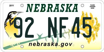 NE license plate 92NF45