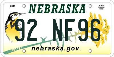 NE license plate 92NF96