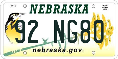 NE license plate 92NG80