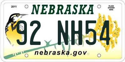 NE license plate 92NH54