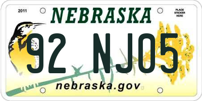 NE license plate 92NJ05