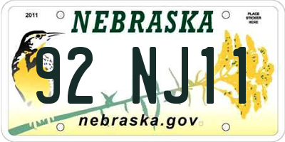 NE license plate 92NJ11