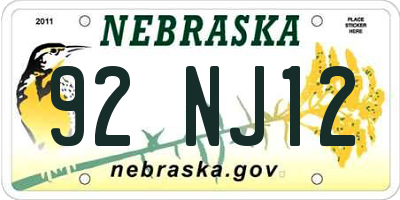 NE license plate 92NJ12