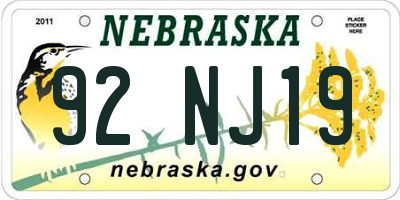 NE license plate 92NJ19