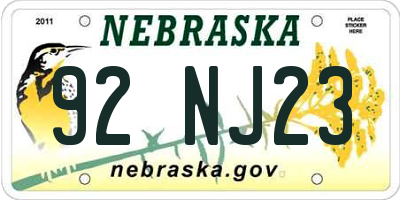 NE license plate 92NJ23