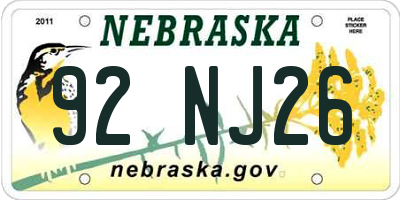 NE license plate 92NJ26