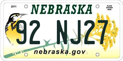 NE license plate 92NJ27