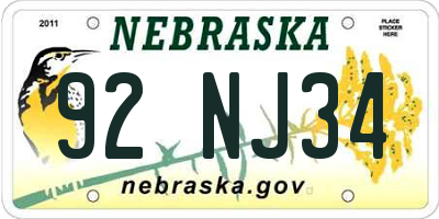NE license plate 92NJ34