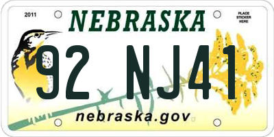 NE license plate 92NJ41