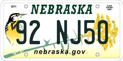 NE license plate 92NJ50