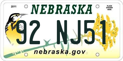 NE license plate 92NJ51