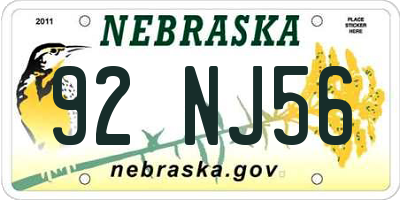 NE license plate 92NJ56