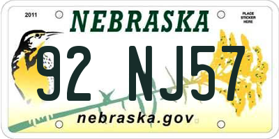 NE license plate 92NJ57