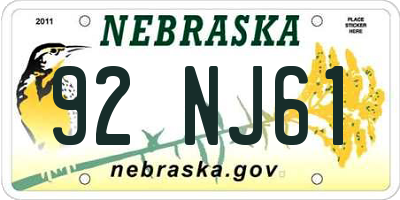 NE license plate 92NJ61