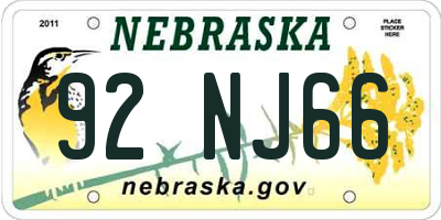 NE license plate 92NJ66