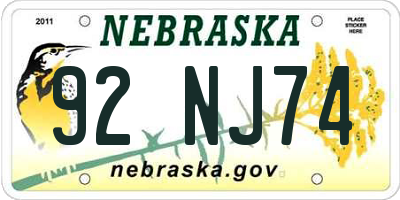 NE license plate 92NJ74