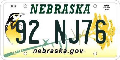 NE license plate 92NJ76