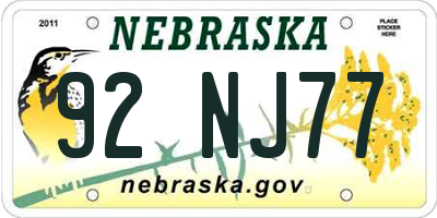 NE license plate 92NJ77