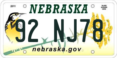 NE license plate 92NJ78