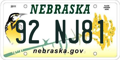 NE license plate 92NJ81