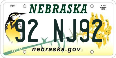 NE license plate 92NJ92