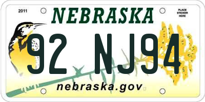 NE license plate 92NJ94