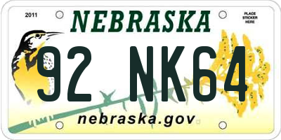 NE license plate 92NK64