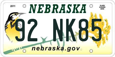 NE license plate 92NK85