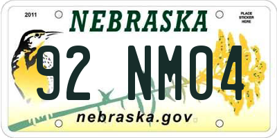 NE license plate 92NM04