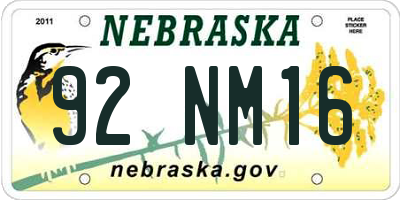 NE license plate 92NM16