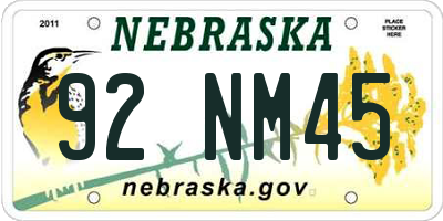 NE license plate 92NM45