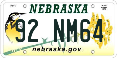 NE license plate 92NM64