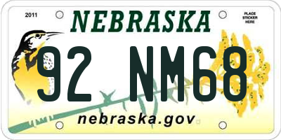 NE license plate 92NM68