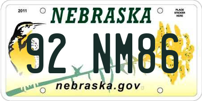 NE license plate 92NM86