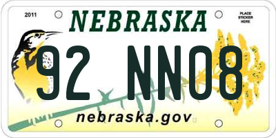 NE license plate 92NN08