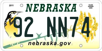 NE license plate 92NN74
