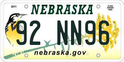 NE license plate 92NN96