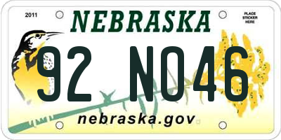 NE license plate 92NO46
