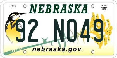 NE license plate 92NO49