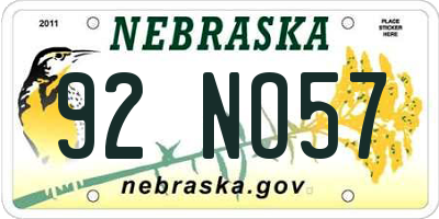 NE license plate 92NO57